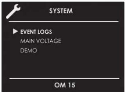 SYSTEM ▶ EVENT LOGS MAIN VOLTAGE DEMO OM 15