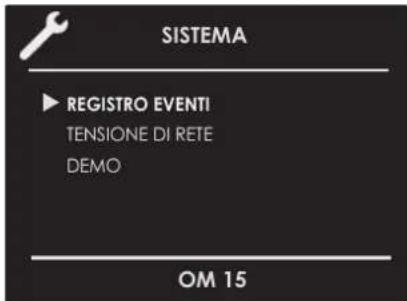 SISTEMA ▶ REGISTRO EVENTI TENSIONE DI RETE DEMO OM 15