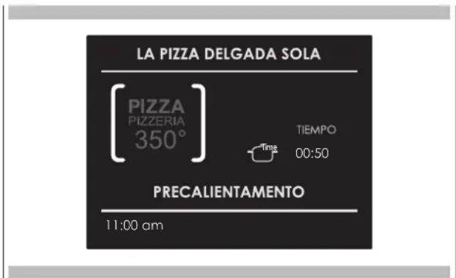 LA PIZZA DELGADA SOLA PIZZA PIZZERIA 350° TIEMPO Time 00:50 PRECALIENTAMENTO 11:00 am