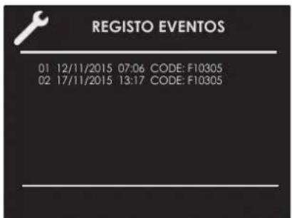 REGISTO EVENTOS 01 12/11/2015 07:06 CODE: F10305 02 17/11/2015 13:17 CODE: F10305