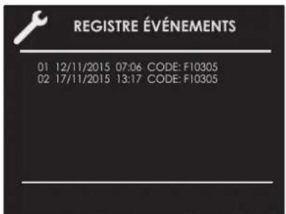 REGISTRE ÉVÉNEMENTS 01 12/11/2015 07:06 CODE: F10305 02 17/11/2015 13:17 CODE: F10305