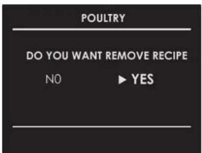 POULTRY DO YOU WANT REMOVE RECIPE NO YES