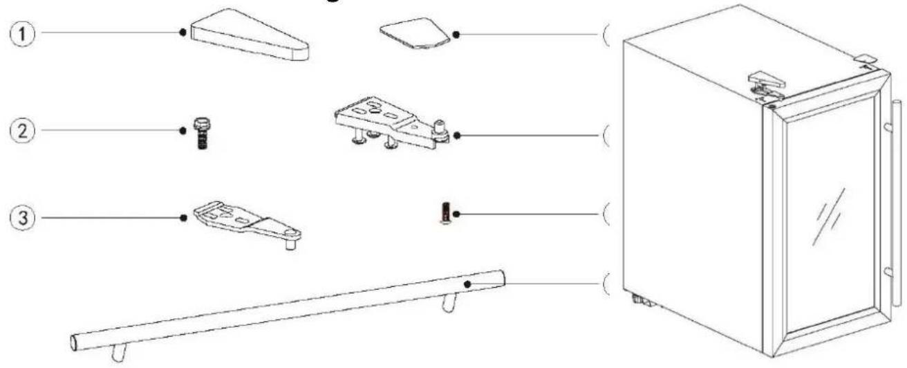 Technical diagram showing exploded view of a mechanical assembly with numbered components and a separate 3D model.