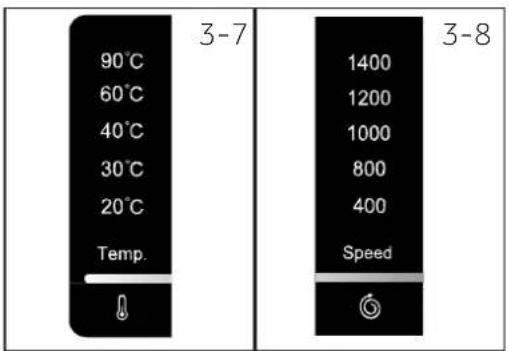 90°C 60°C 40°C 30°C 20°C Temp. 3-7 1400 1200 1000 800 400 Speed 3-8