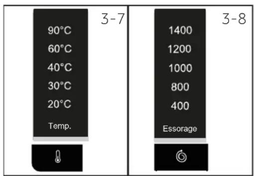 90°C 60°C 40°C 30°C 20°C Temp. 3-7 1400 1200 1000 800 400 Essorage 3-8
