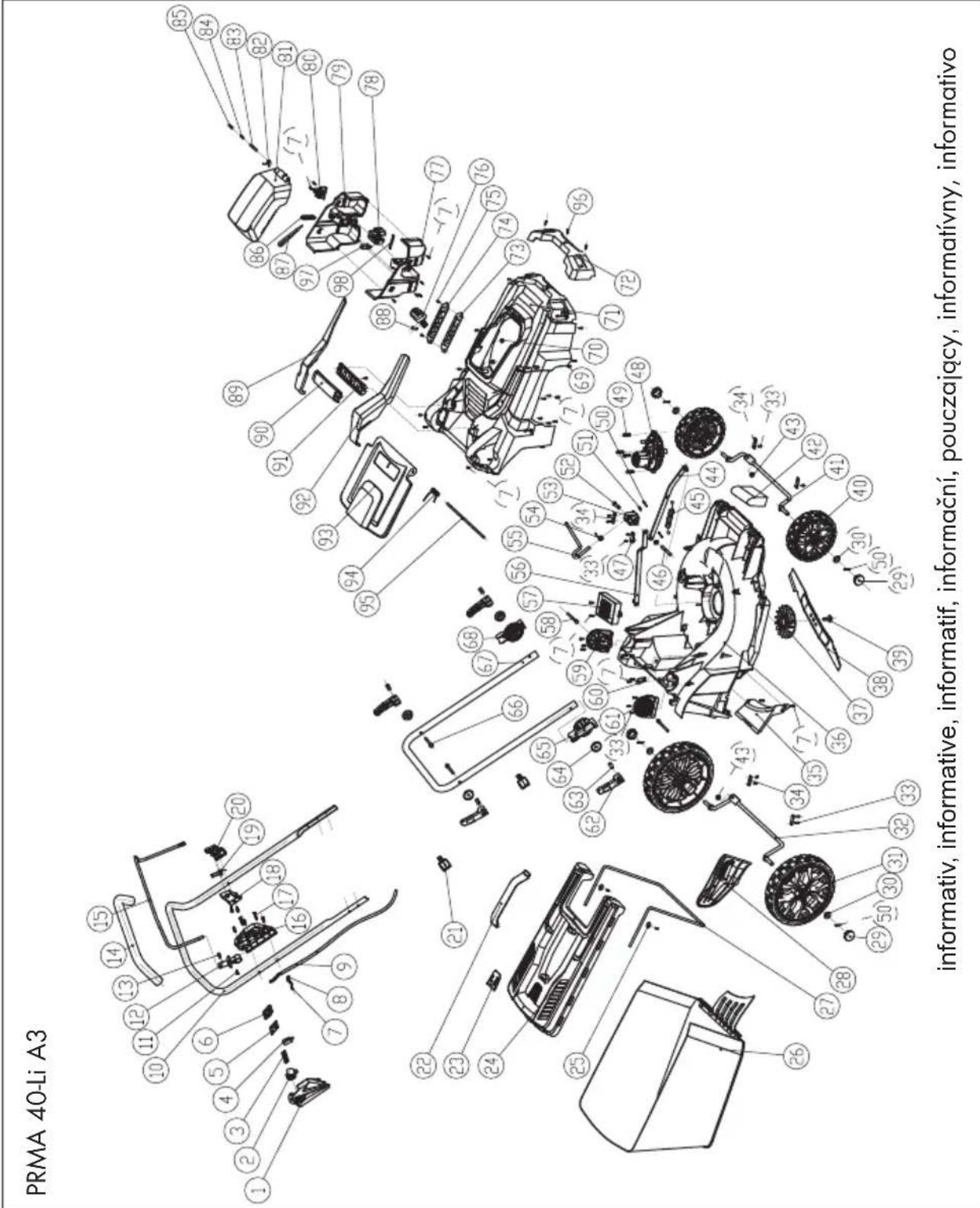 PARKSIDE PRMA 40Li A3 - Explosionszeichnung • Exploded Drawing Vue éclatée • Explosietekening • Výkres sestavení Rysunek samorozwijający • Nákresy explózií Eksplosionstegning • Plano de explosión - 1