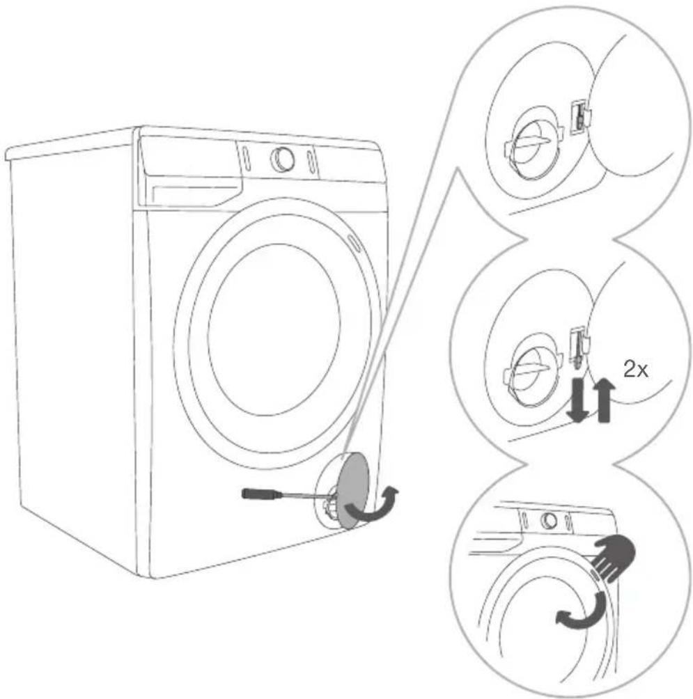 GORENJE WS16ALNST - OUVERTURE MANUELLE DU HUBLOT EN CAS DE PANNE D'ÉLECTRICITÉ OU QUAND LE PROGRAMME EST EN PAUSE - 1