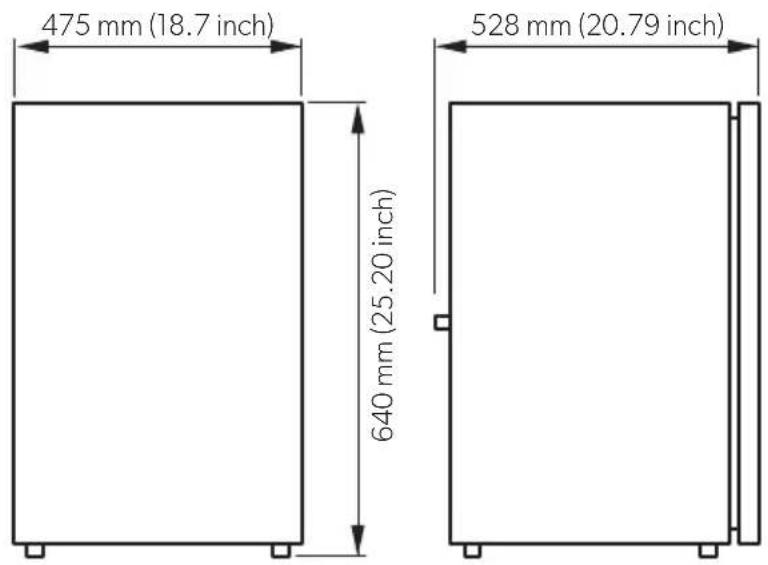 475 mm (18.7 inch) 640 mm (25.20 inch) 528 mm (20.79 inch)