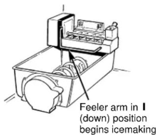 Feeler arm in I (down) position begins icemaking