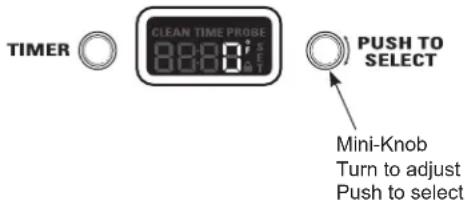 TIMER ○ CLEAN TIME PROBE 8:00:0" a" PUSH TO SELECT Mini-Knob Turn to adjust Push to select