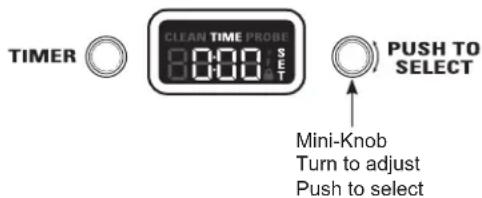 TIMER CLEAN TIME PROBE SET PUSH TO SELECT Mini-Knob Turn to adjust Push to select
