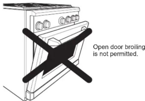 Open door broiling is not permitted.