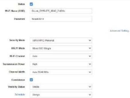 D-LINK DWR978 - Réglage avancé 2.4G principal - 2