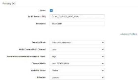 D-LINK DWR978 - Paramètres avancés de la 5G primaire - 1