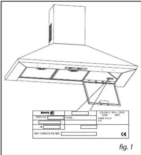 SERVICE TYPE : NI REF CARSON FILTER : 220-240 V - 50Hz - 260W 225W - 40W VADE N.E.U 418 CE fig. 1