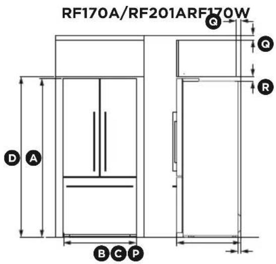 Fisher & Paykel RF170WDRUX5 N - Product and cabinetry dimensions - 5