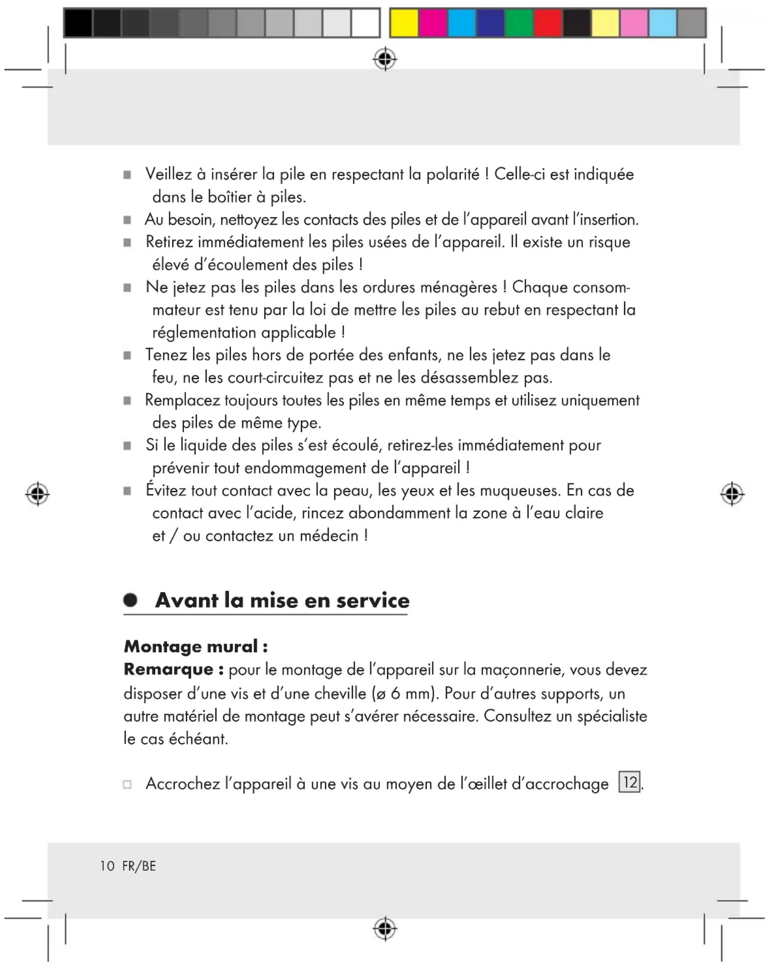 AURIOL Z31163 - Consignes de sécurité relatives aux piles - 1
