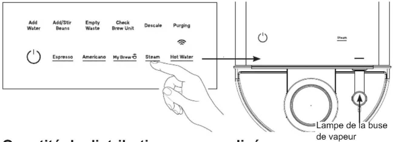 Add Water Add/Stir Beans Empty Waste Check Brew Unit Descale Purging Espresso Americano My Brew Steam Hot Water Lampe de la buse de vapeur