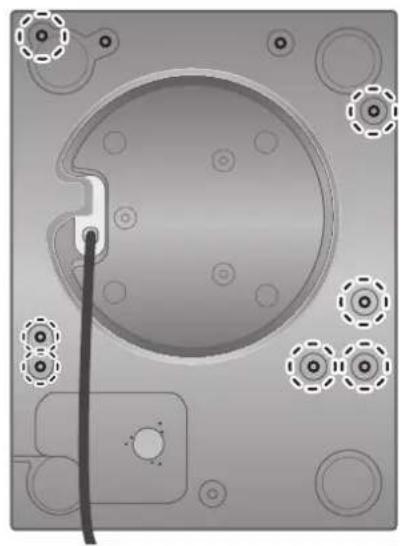 TECHNICS SH1000R - Serrez l'ensemble de vis pour le SP-10R à l'aide de la clé hexagonale fournie. (Les sept emplacements sont indiqués dans la figure à droite.) - 1