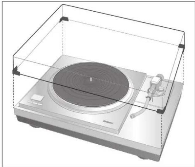TECHNICS SH1000R - Mientras sostiene la cubierta antipolvo por ambos lados, colóquela en posición alineando sus cuatro esquinas con las cuatro esquinas de la unidad. - 1