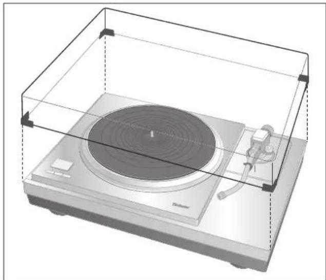 TECHNICS SH1000R - Tenendo il coperchio antipolvere da entrambi i lati, metterlo in posizione allineando i quattro angoli con i quattro angoli dell'unità. - 1