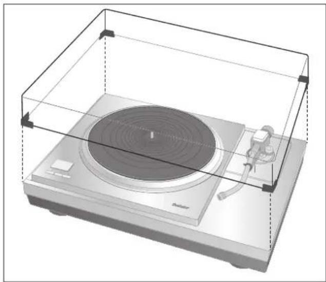 TECHNICS SH1000R - Przytrzymując osłonę przeciwpyłową z obu stron, włożyć ją na miejsce, dopasowując ją w czterech narożnikach z czterema narożnikami urządzenia. - 1