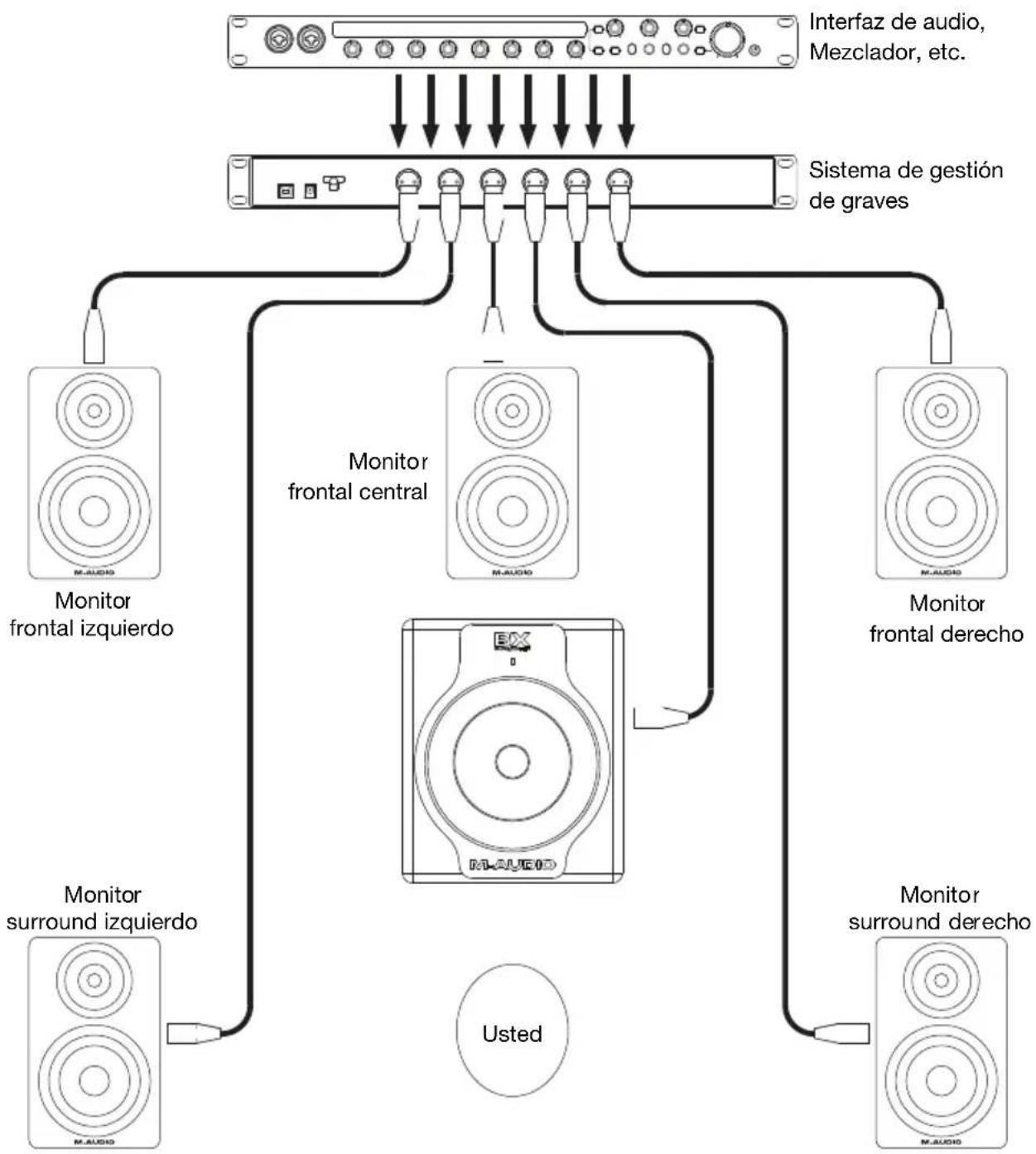 M-AUDIO BX Subwoofer - Funcionamiento con canales múltiples (por ej, surround de 5.1 canales) - 1