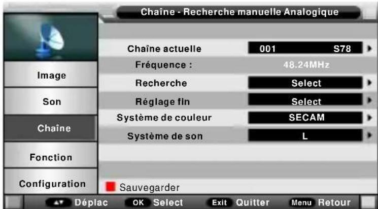 SCHNEIDER LED32SCPX200H - Recherche manuelle des chaînes analogiques - 1