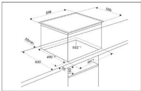 Atag HEK6115U - Dimensions of the built-in hob opening - 1
