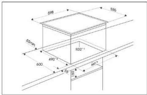 Atag HEK6115U - Dimensions de l'espace destiné à la plaque de cuisson encastrable - 1