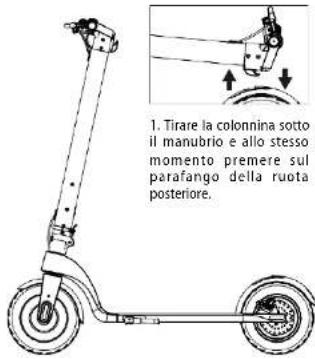 1. Tirare la colonnina sotto il manubrio e allo stesso momento premere sul parafango della ruota posteriore.