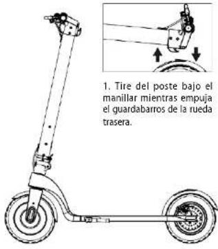 1. Tire del poste bajo el manillar mientras empuja el guardabarros de la rueda trasera.