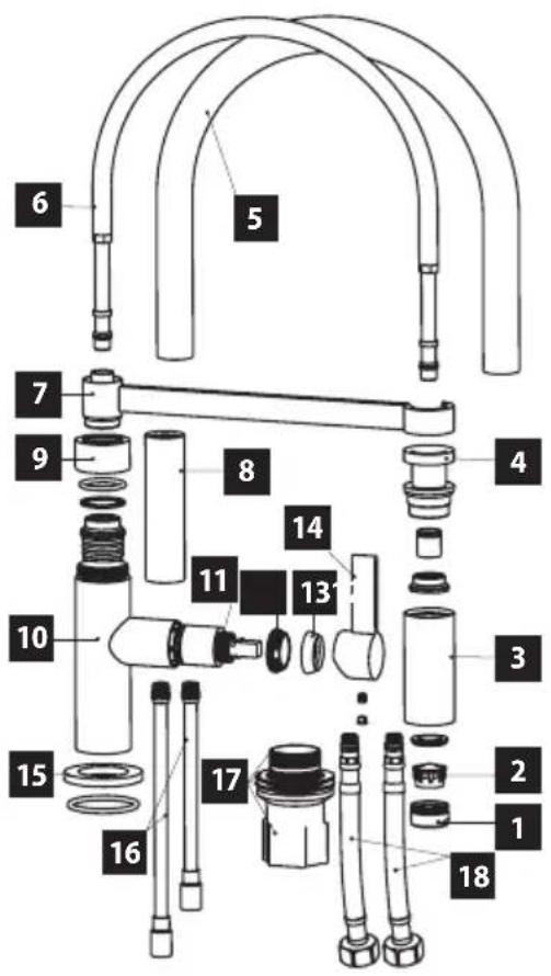 Exploded view diagram of a mechanical assembly with numbered parts for identification