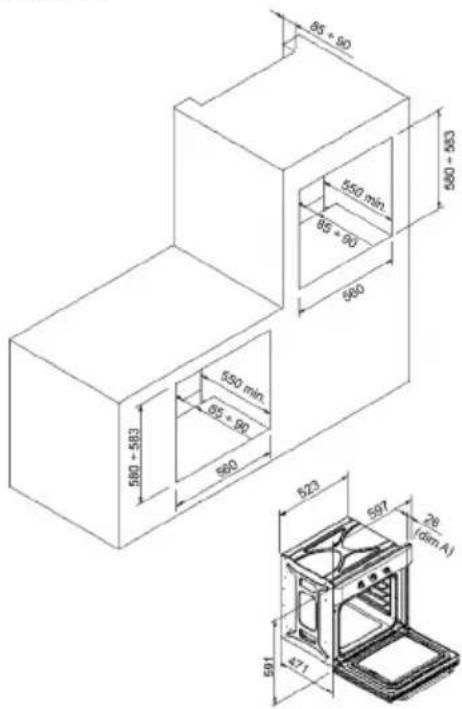 CATA CDP 780 AS BK - MEDIDAS DE ENCASTRE PARA FORNO COM ESPESSURA DE PORTA DE 26 mm (dim A) - 1