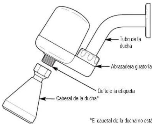 Tubo de la ducha Abrazadera giratoria Quitele la etiqueta Cabezal de la ducha* *El cabezal de la ducha no está