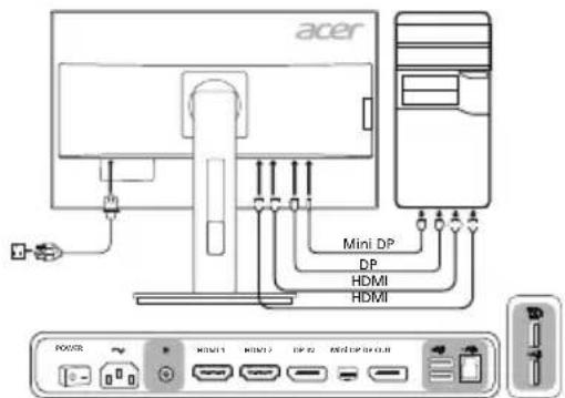 ACER B276HULC - 将显示器连接至电脑 - 1