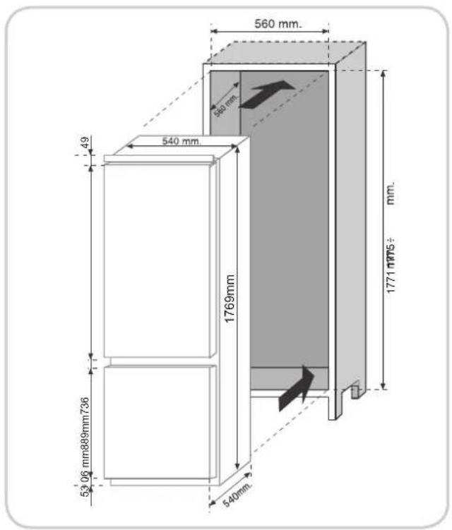 ROSIERES RBOP 36833 - DIMENSOES DO PRODUCTO E COMPARTIMENTO EMBUTIDO - 1
