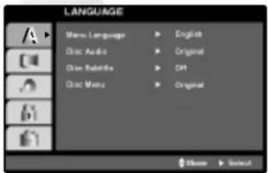 LANGUAGE Mono Language ▶ English Disc Audio ▶ Original Disc Rabbitte ▶ Diff Disc Menu ▶ Original Browse ▶ Select
