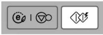 Two gray rectangular icons with symbols: one containing a dotted circle and the other with a lightning bolt and a crossed-out diamond.