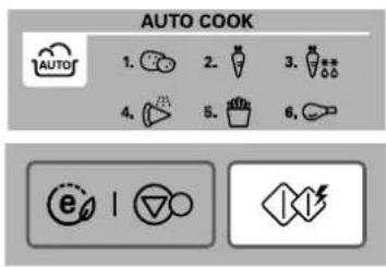 AUTO COOK 1. 2. 3. 4. 5. 6. e | ▽