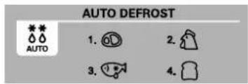 AUTO DEFROST 1. Ⓞ 2. 🍴 3. 🍼 4.