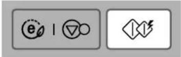 Two gray rectangular icons with symbols: one with a dotted circle containing 'e', the other with a lightning bolt and a triangular symbol.