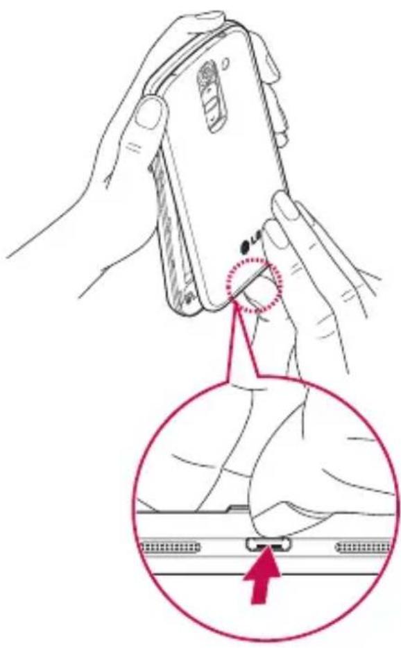 Diagram showing a hand holding a smartphone with a close-up of the device's cable, highlighting a key component with a red arrow.