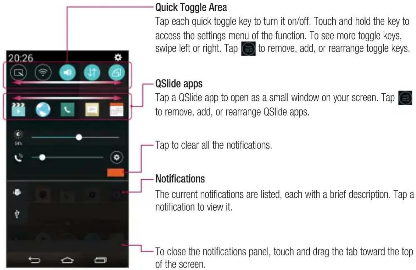 LG D290N - Opening the notifications panel - 1