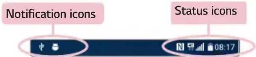 LG K420N - Indicator icons on the Status Bar - 1