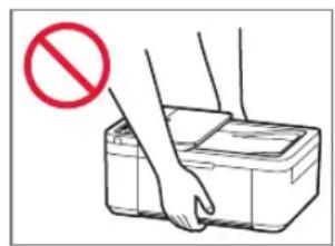 Diagram showing a hand pressing a printer with a red prohibition symbol indicating no liability.
