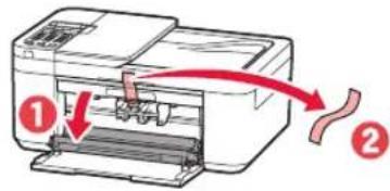 Diagram showing printer operation with labeled parts and red arrows indicating process flow