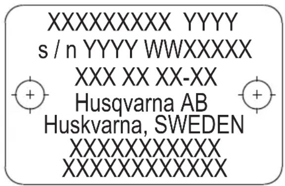 XXXXXXXXX YYYY s / n YYYY WWXXXXX XXX XX XX-XX Husqvarna AB Huskvarna, SWEDEN XXXXXXXXXX XXXXXXXXXXXXX