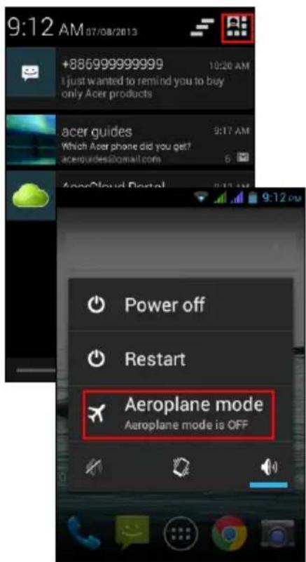 ACER Z130 - Activer ou désactiver le mode Avion - 1