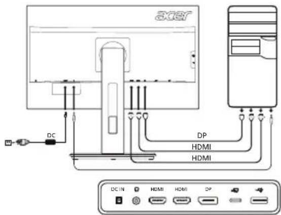 ACER B276HULE - 将显示器连接至电脑 - 1